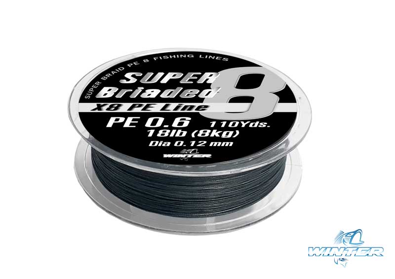 สายตกปลา สายพีอี สายถัก 8 WINTER Super Braided Dynamic X8 PE Line 0.6/18lbs/8 Kg 0.12mm 110Yds. (MetalGray)