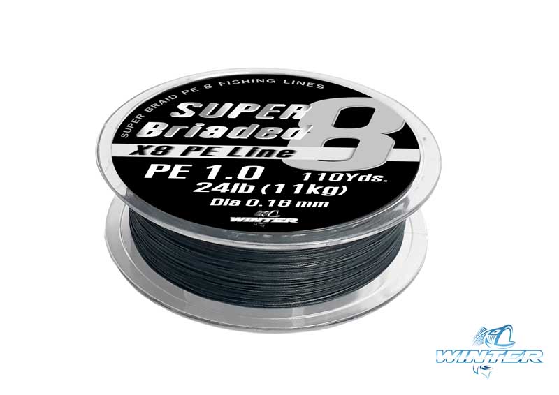 สายตกปลา สายพีอี สายถัก 8 WINTER Super Braided Dynamic X8 PE Line 1.0/24lbs/11 Kg 0.16mm 110Yds. (MetalGray)