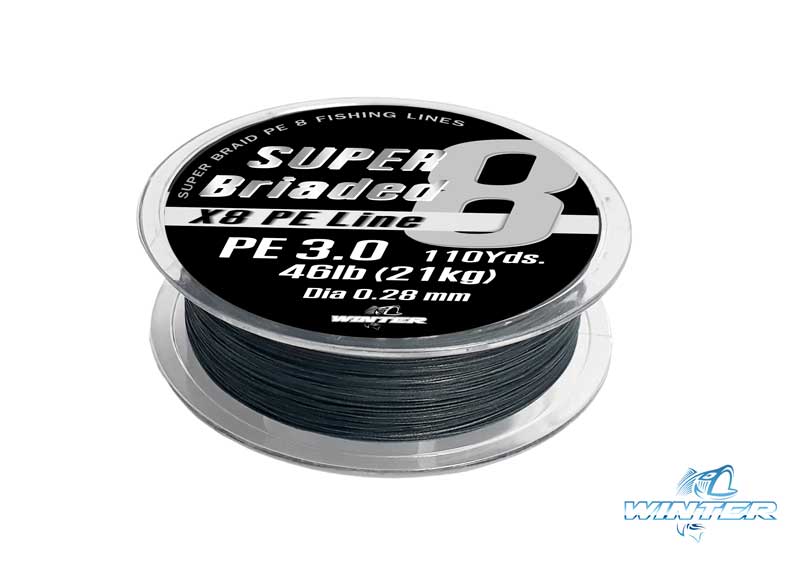สายตกปลา สายพีอี สายถัก 8 WINTER Super Braided Dynamic X8 PE Line 3.0/46lbs/21 Kg 0.28mm 110Yds. (MetalGray)