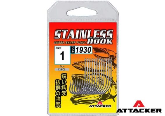 ตัวเบ็ดตกปลาสแตนเลส Attacker STAINLESS HOOK Super sharp point No.1930