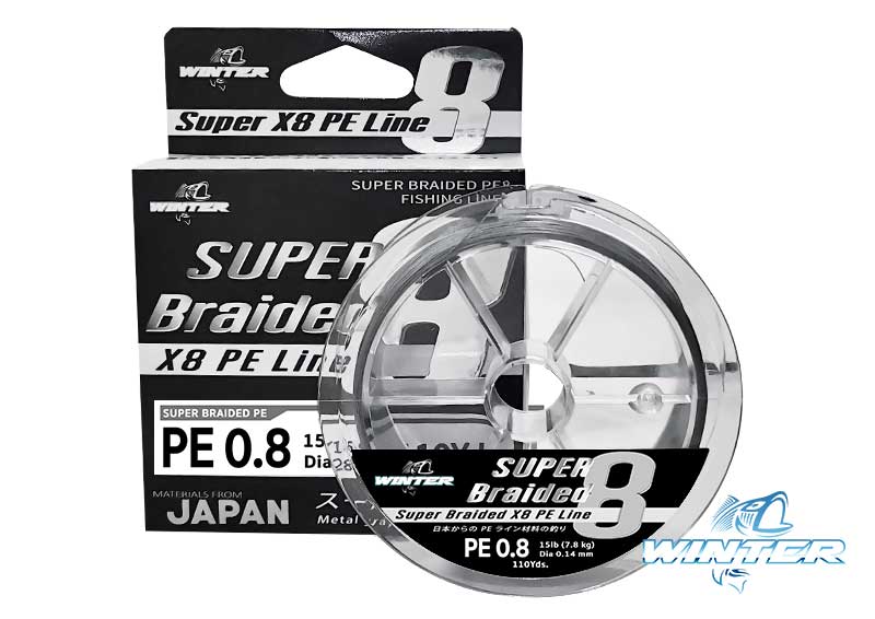 สายพีอี ถัก 8 WINTER สาย Super Braided Dynamic X8 PE Line New 0.815lbs7.8 Kg 0.14mm 110Yds. (MetalGray)