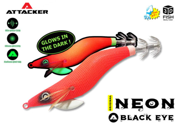 โยกุ้งเรืองแสง เหยื่อปลอมตกหมึก ATTACKER NEON BLACK EYE