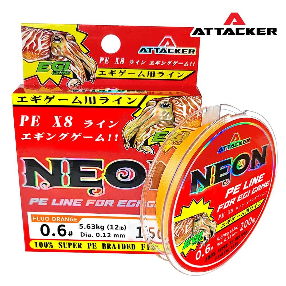สายตกหมึก สายพีอี ถัก 8 ATTACKER NEON สีส้ม ขนาด PE 0.6 / 12lbs 150M ...