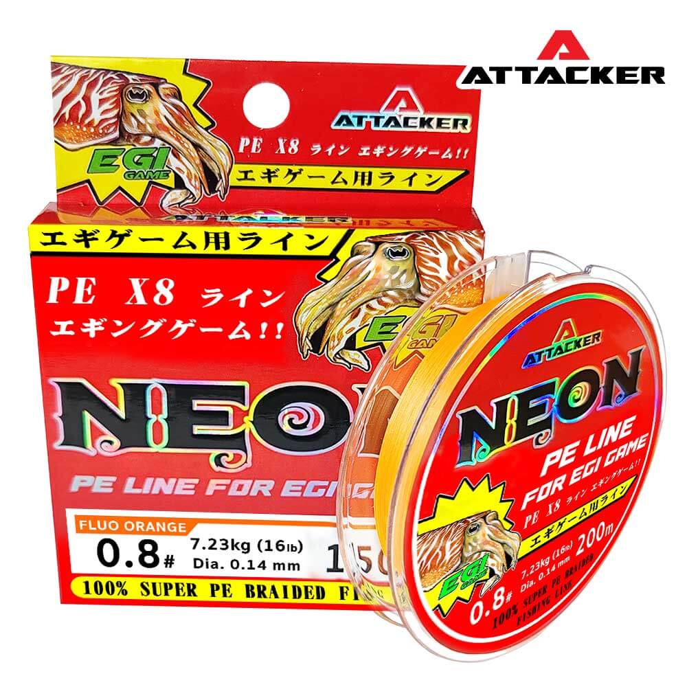 สายตกหมึก สายพีอี ถัก 8 ATTACKER NEON สีส้ม ขนาด 100M