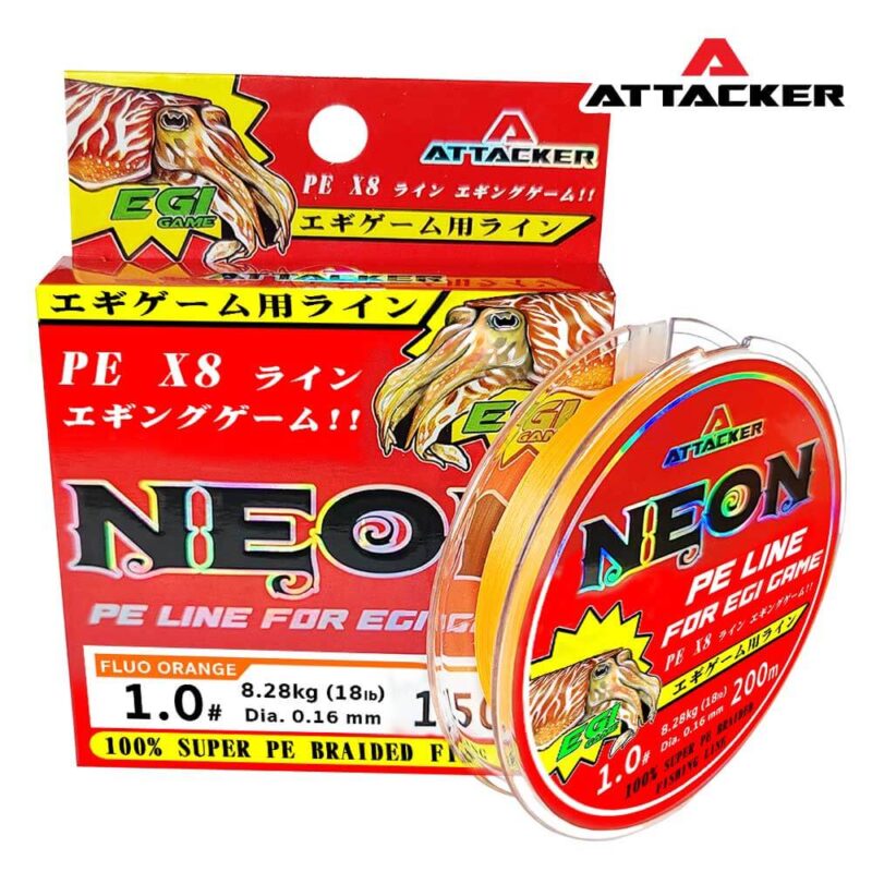 สายตกหมึก สายพีอี ถัก 8 ATTACKER NEON สีส้ม ขนาด 100M