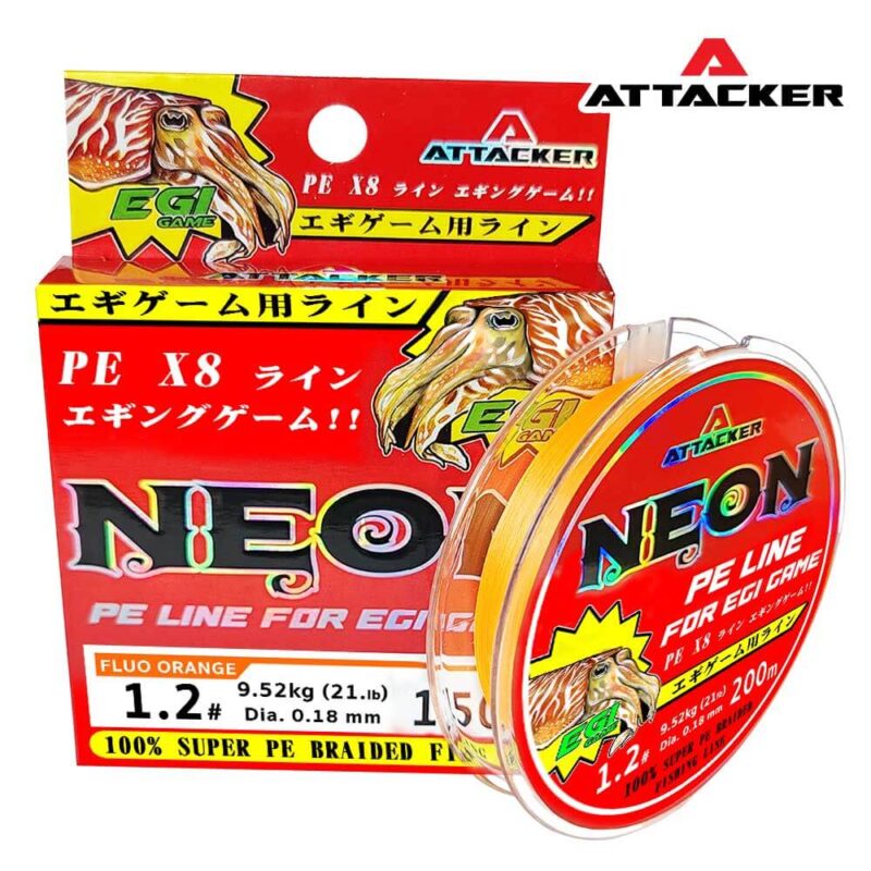 สายตกหมึก สายพีอี ถัก 8 ATTACKER NEON สีส้ม ขนาด 100M